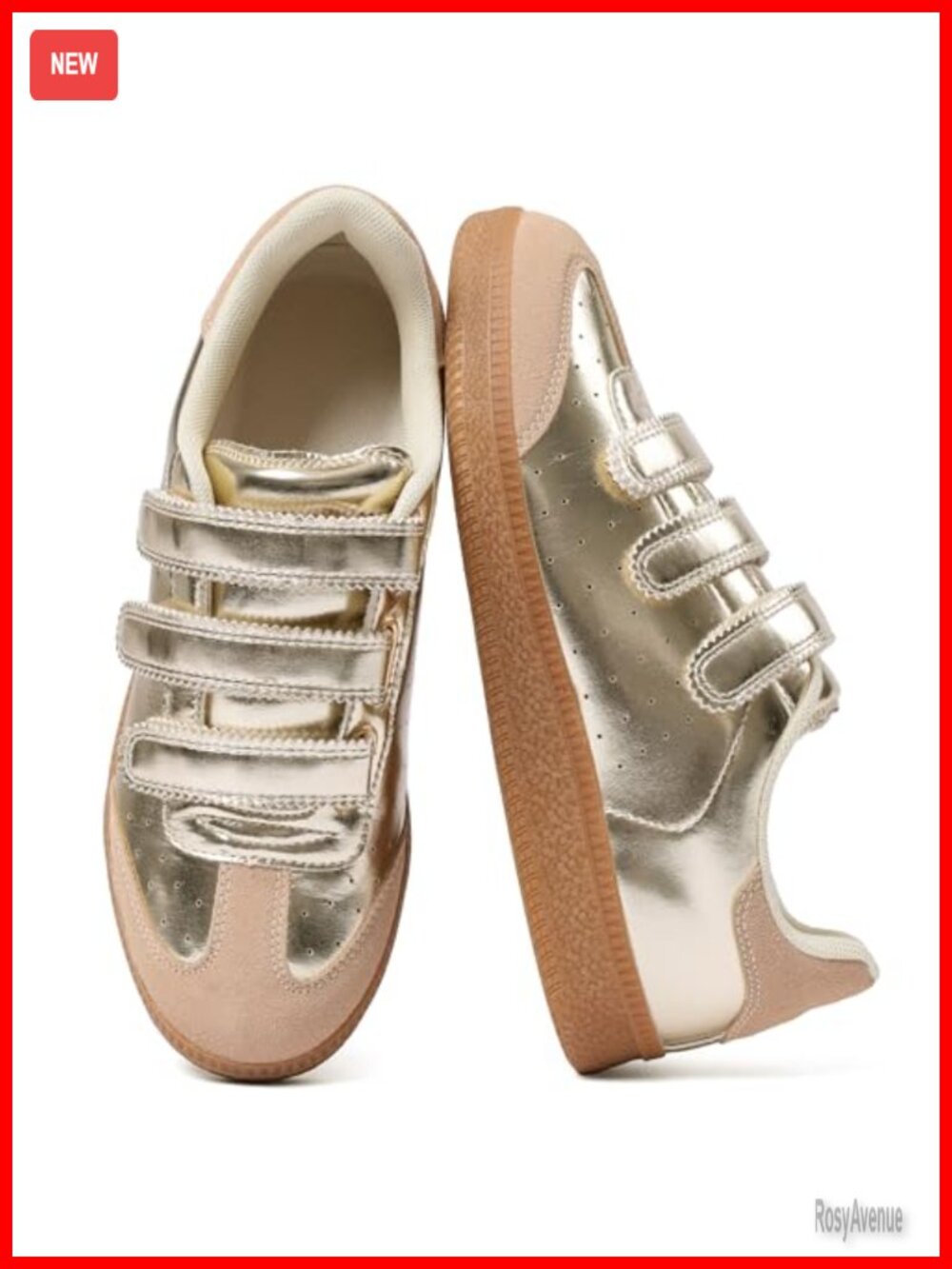 Faux Leather Fashion Sneakers Hook and Loop Casual Tennis Shoes